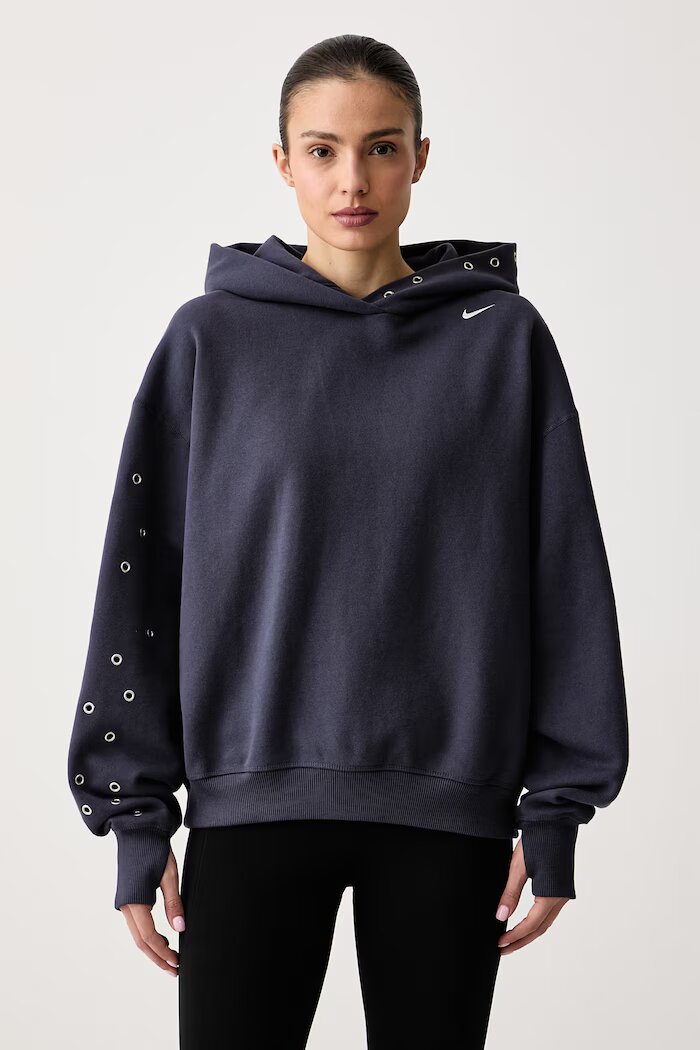 Nike Sportswear суичър с качулка дамски с памук Studio Fleece сив IX7043.013