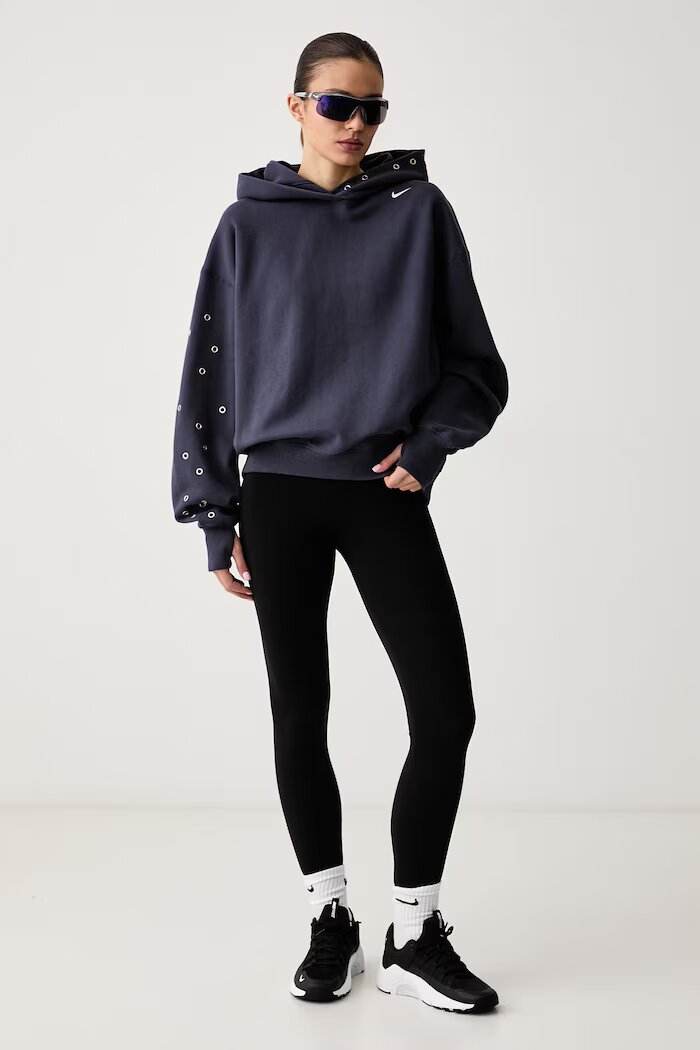Nike Sportswear суичър с качулка дамски с памук Studio Fleece сив IX7043.013