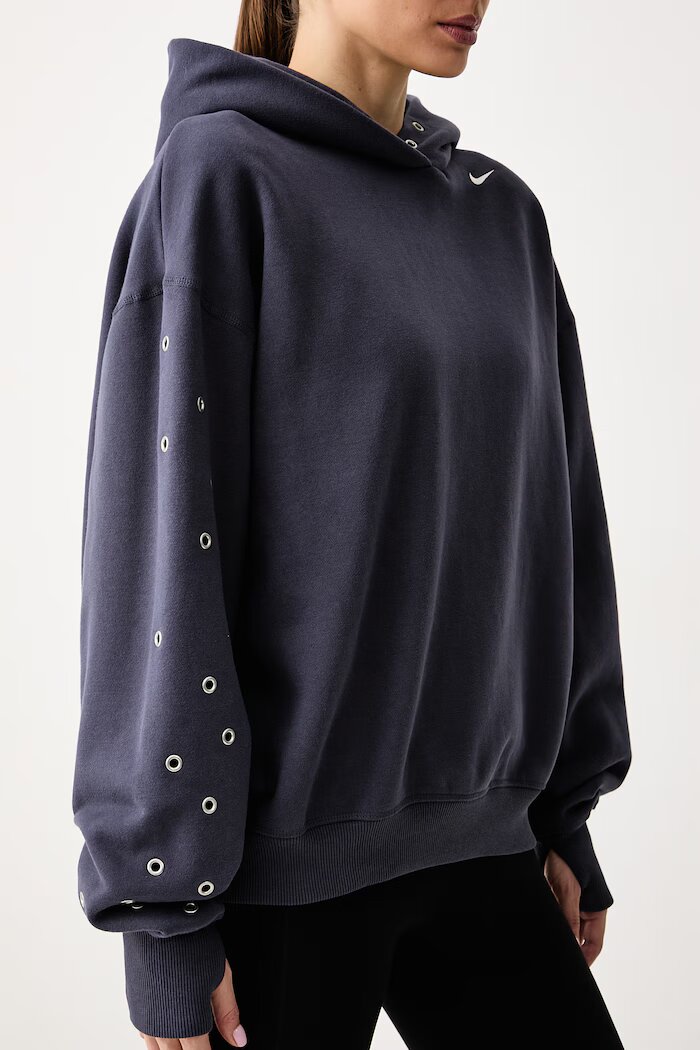 Nike Sportswear суичър с качулка дамски с памук Studio Fleece сив IX7043.013