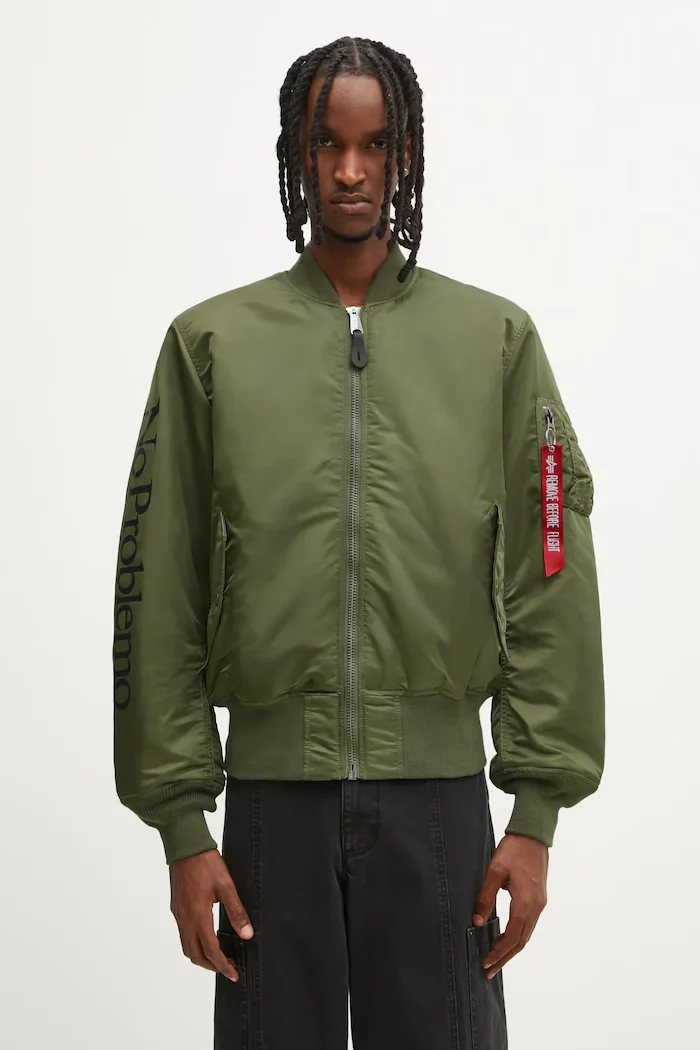 no problemo Яке бомбър с две лица x Alpha Industries No War MA-1 в зелено преходен модел NP7113504
