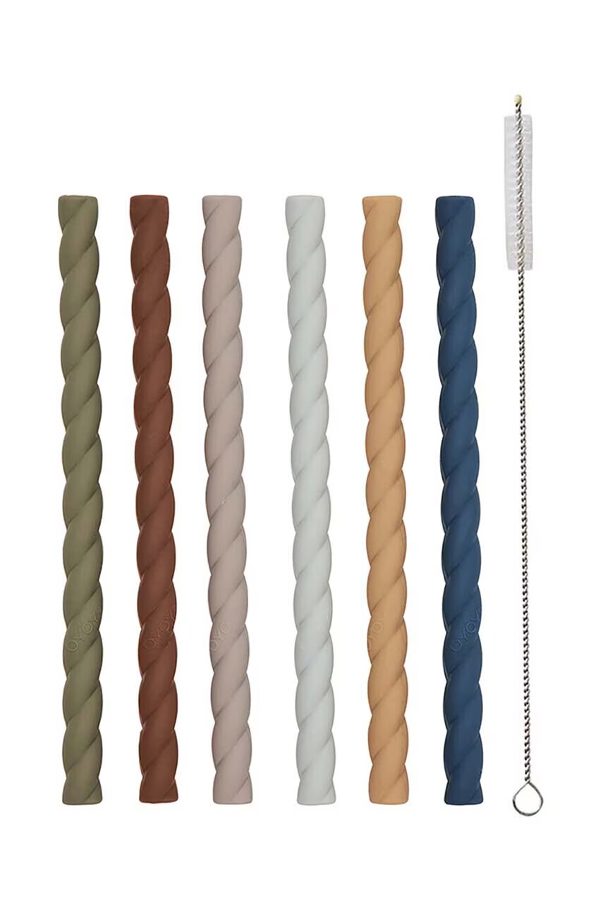 OYOY Комплект сламки с четка Mellow Silicone Straw (6 броя)