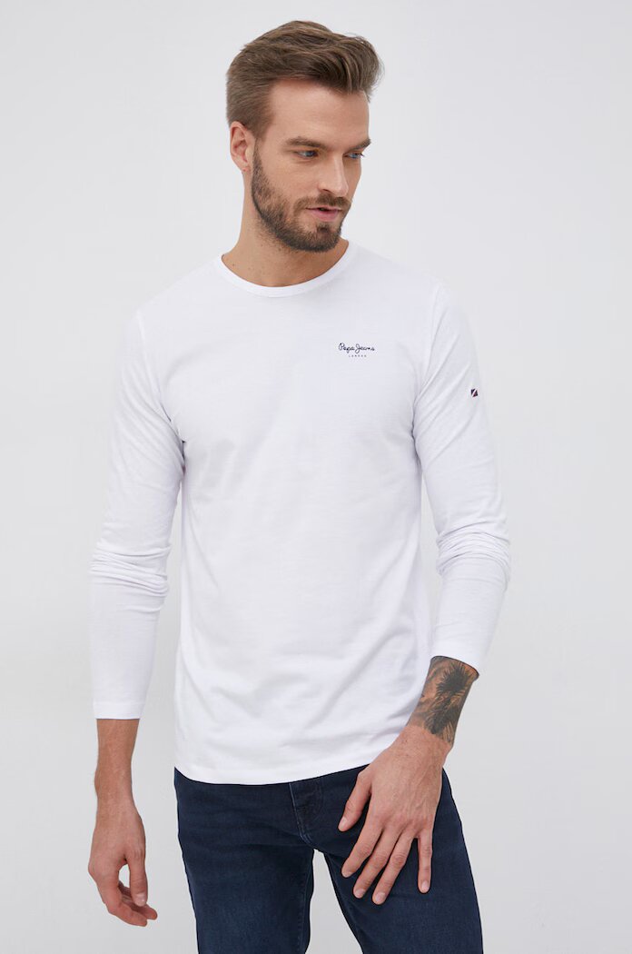 Pepe Jeans Блуза с дълги ръкави Original Basic 2 в бяло с изчистен дизайн