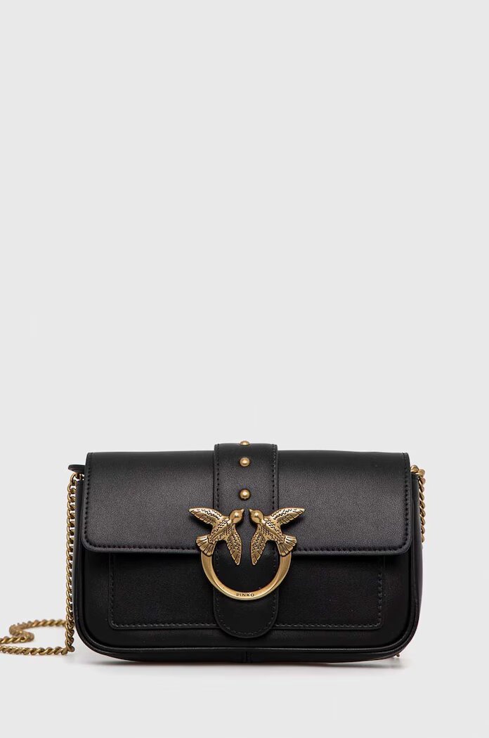 Pinko чанта crossbody дамска от кожа черна 100061 A0F1