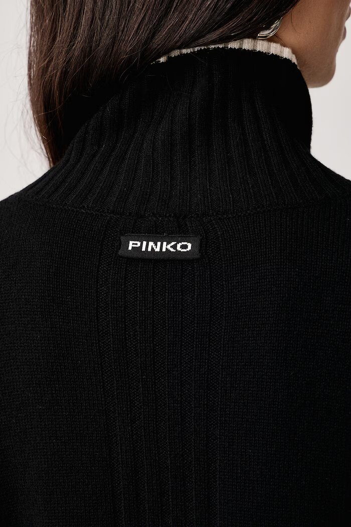 Pinko пуловер с ниско поло дамски от вълна черен 105446 A3G1