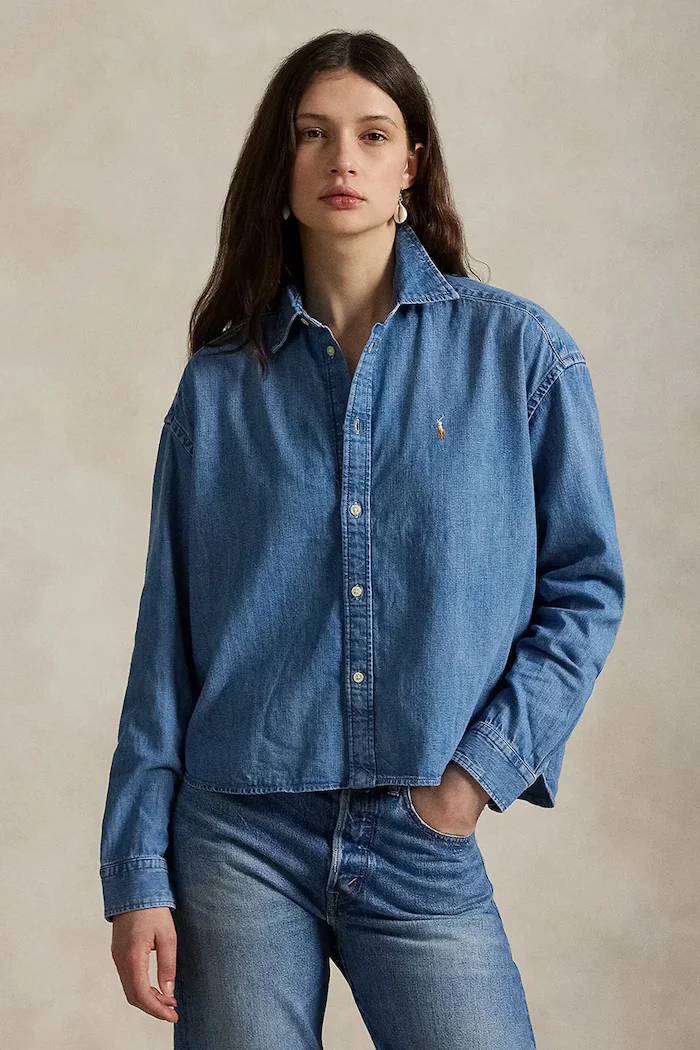 Polo Ralph Lauren Дънкова риза дамска в синьо със свободна кройка с класическа яка 211969457