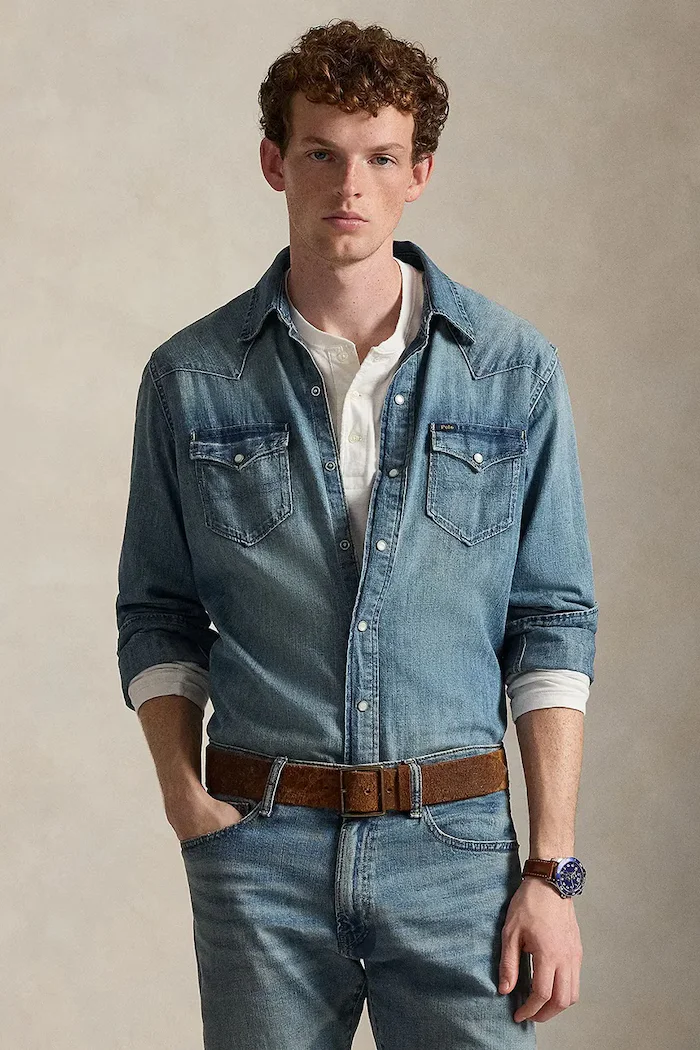 Polo Ralph Lauren Дънкова риза мъжка със стандартна кройка с класическа яка 710703936001