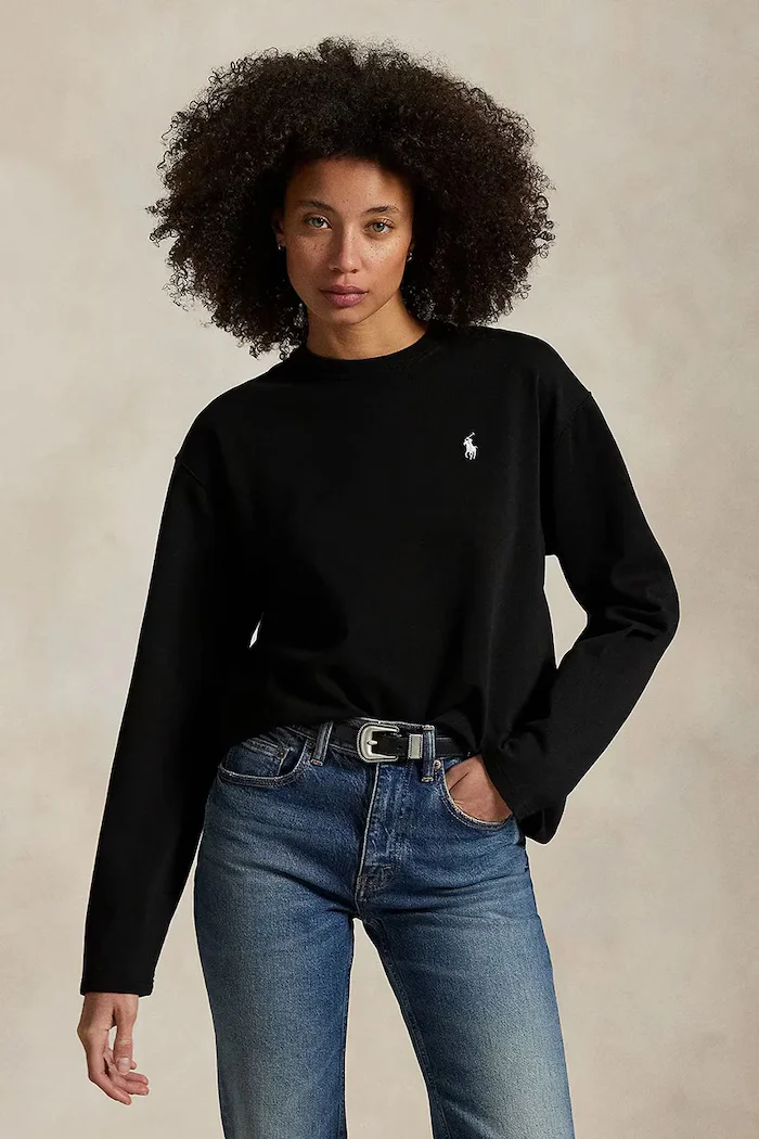Polo Ralph Lauren Памучна блуза с дълги ръкави в черно 211967105