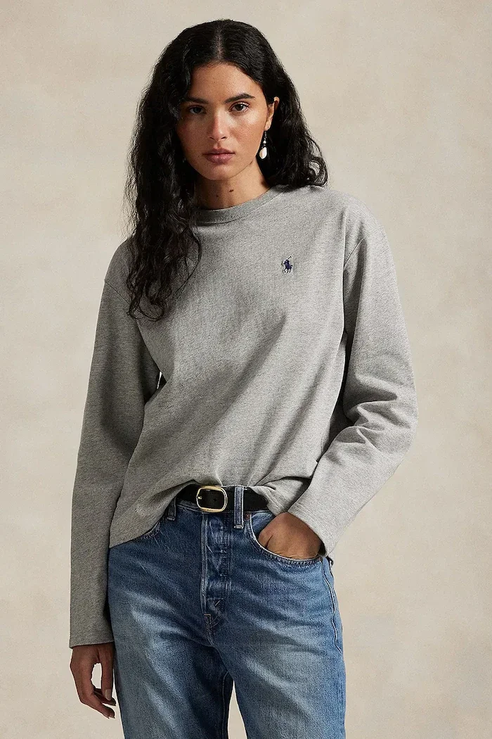 Polo Ralph Lauren Памучна блуза с дълги ръкави в сиво 211967105