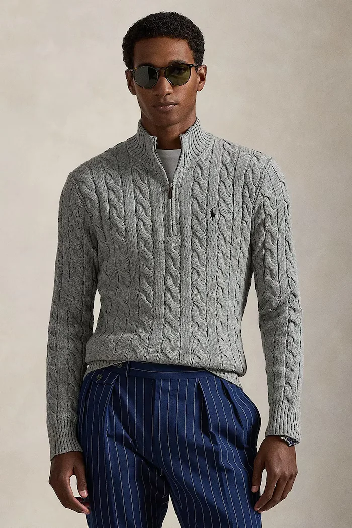 Polo Ralph Lauren пуловер мъжки от памук сив 710810841
