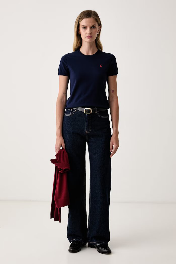 Polo Ralph Lauren пуловер с къси ръкави дамски с памук тъмносин 211971872