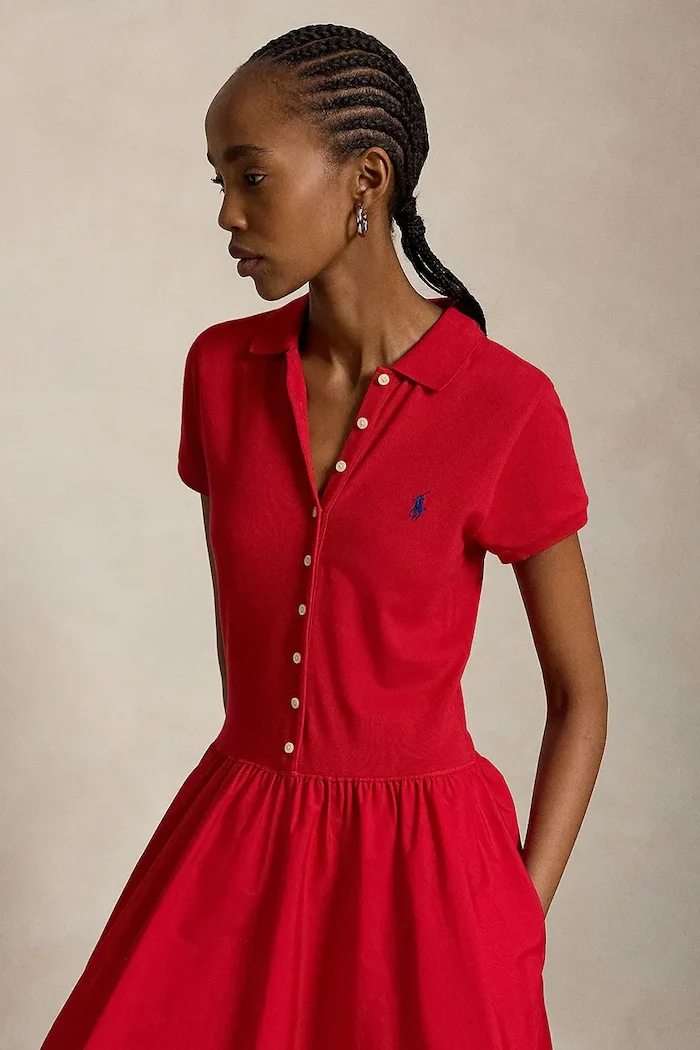 Polo Ralph Lauren разкроена рокля от памук с еластан червена 211B17443