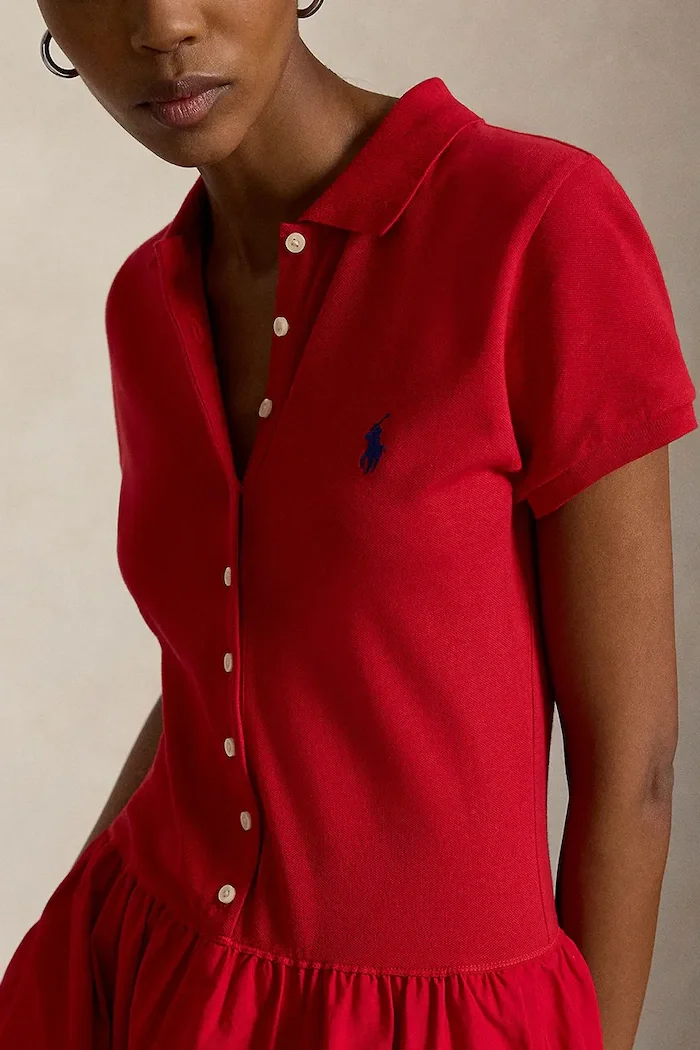 Polo Ralph Lauren разкроена рокля от памук с еластан червена 211B17443
