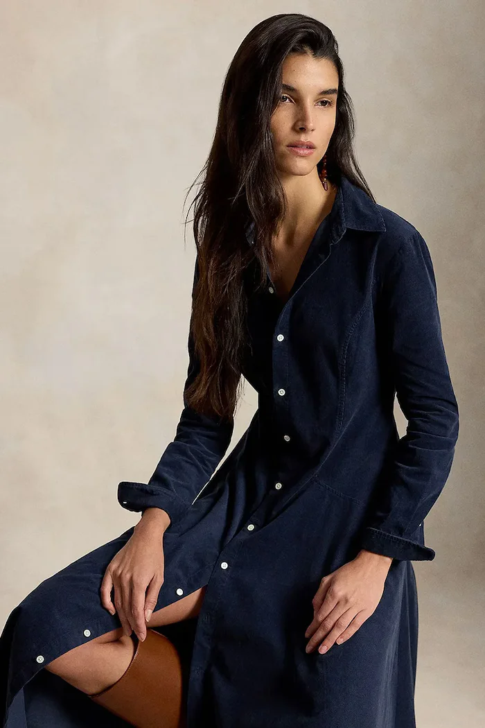 Polo Ralph Lauren разкроена рокля с памук тъмносиня 211B17452