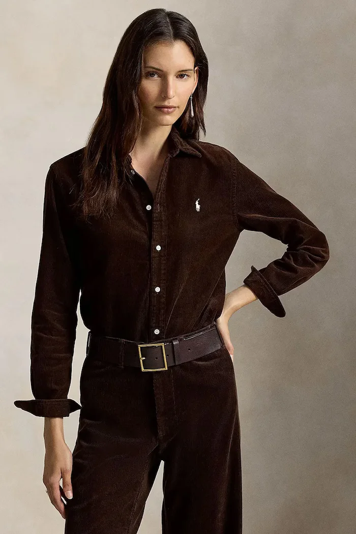 Polo Ralph Lauren риза дамска от памук кафява 211A93203