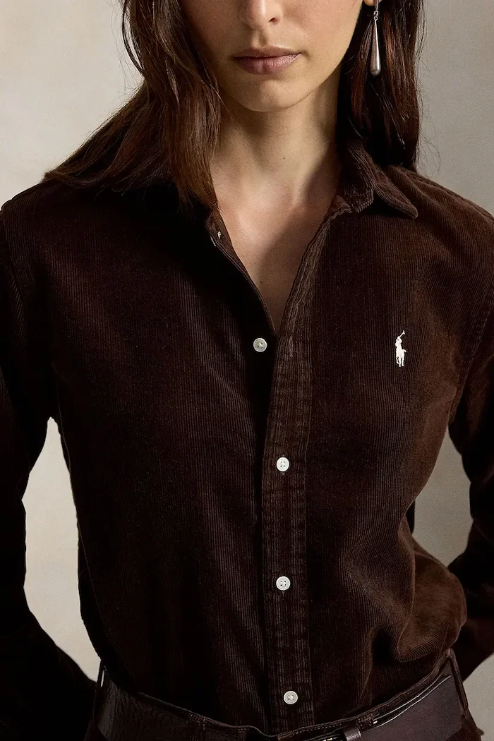 Polo Ralph Lauren риза дамска от памук кафява 211A93203