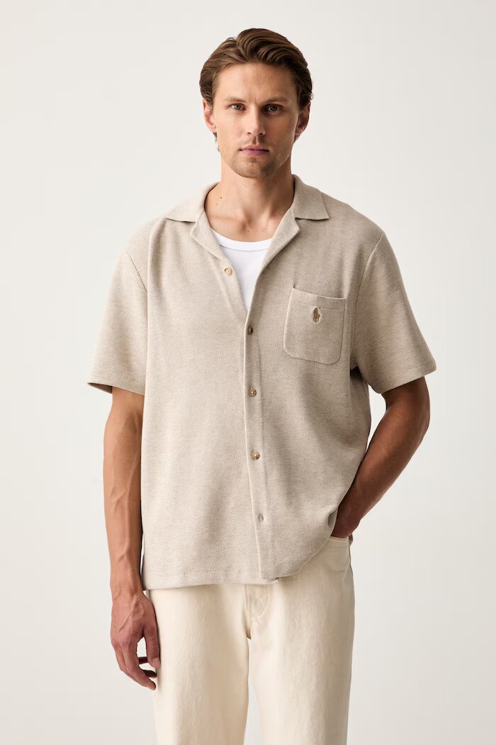 Polo Ralph Lauren риза мъжка от памук бежова 710P04442