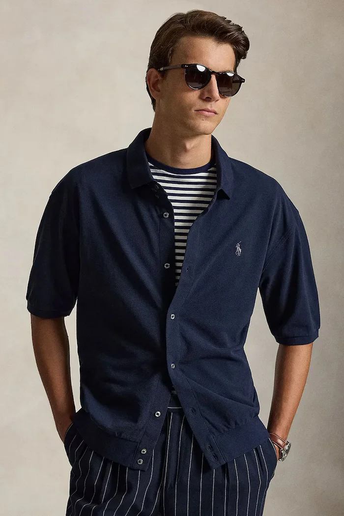 Polo Ralph Lauren риза мъжка от памук тъмносиня 710B18514