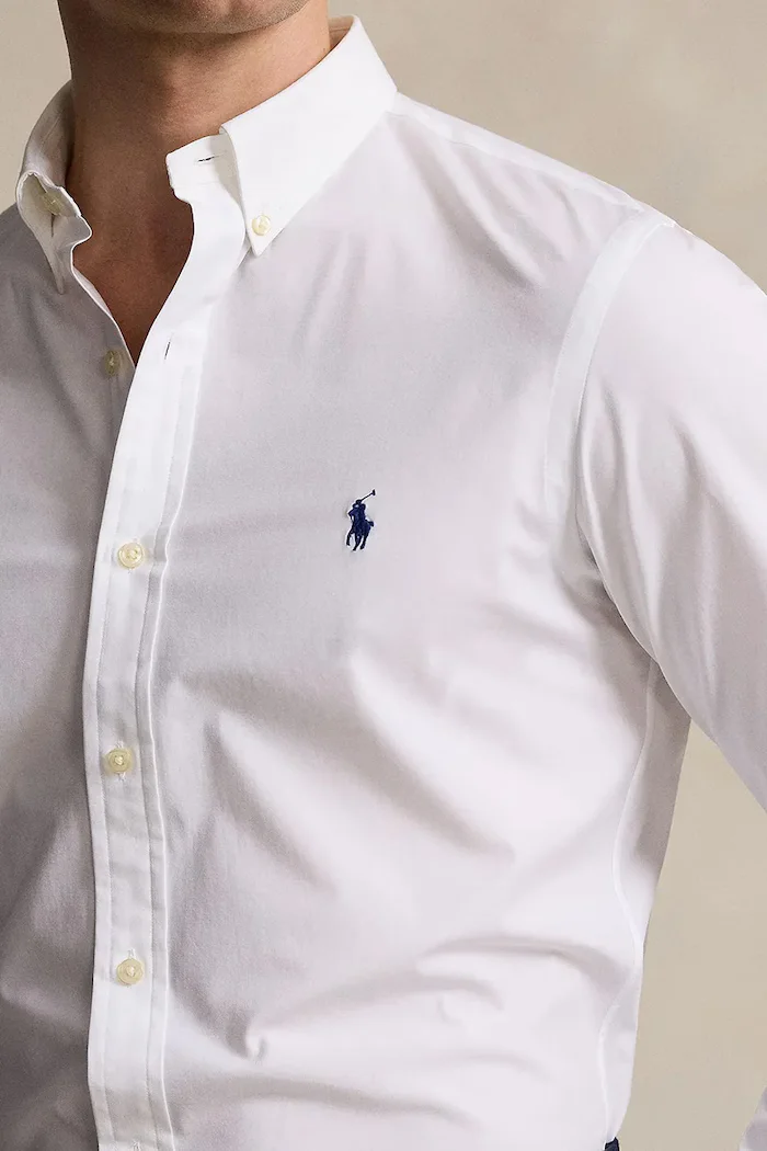 Polo Ralph Lauren Риза мъжка в бяло с кройка по тялото с яка с копче