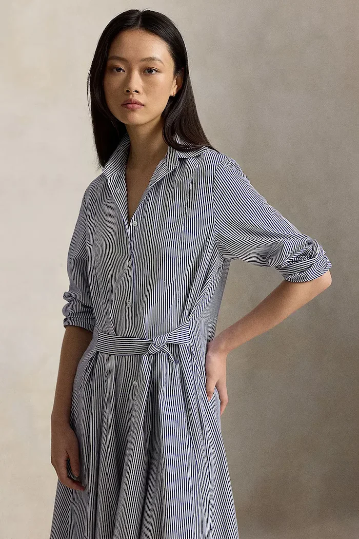 Polo Ralph Lauren рокля тип риза от памук тъмносиня на райе 211B17476