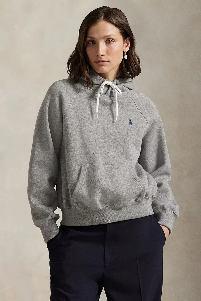Polo Ralph Lauren Суичър ARCTIC FLEECE в сиво с качулка с меланжов десен 211971698004