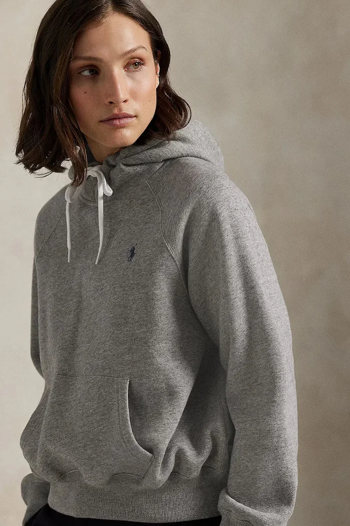 Polo Ralph Lauren Суичър ARCTIC FLEECE в сиво с качулка с меланжов десен 211971698004