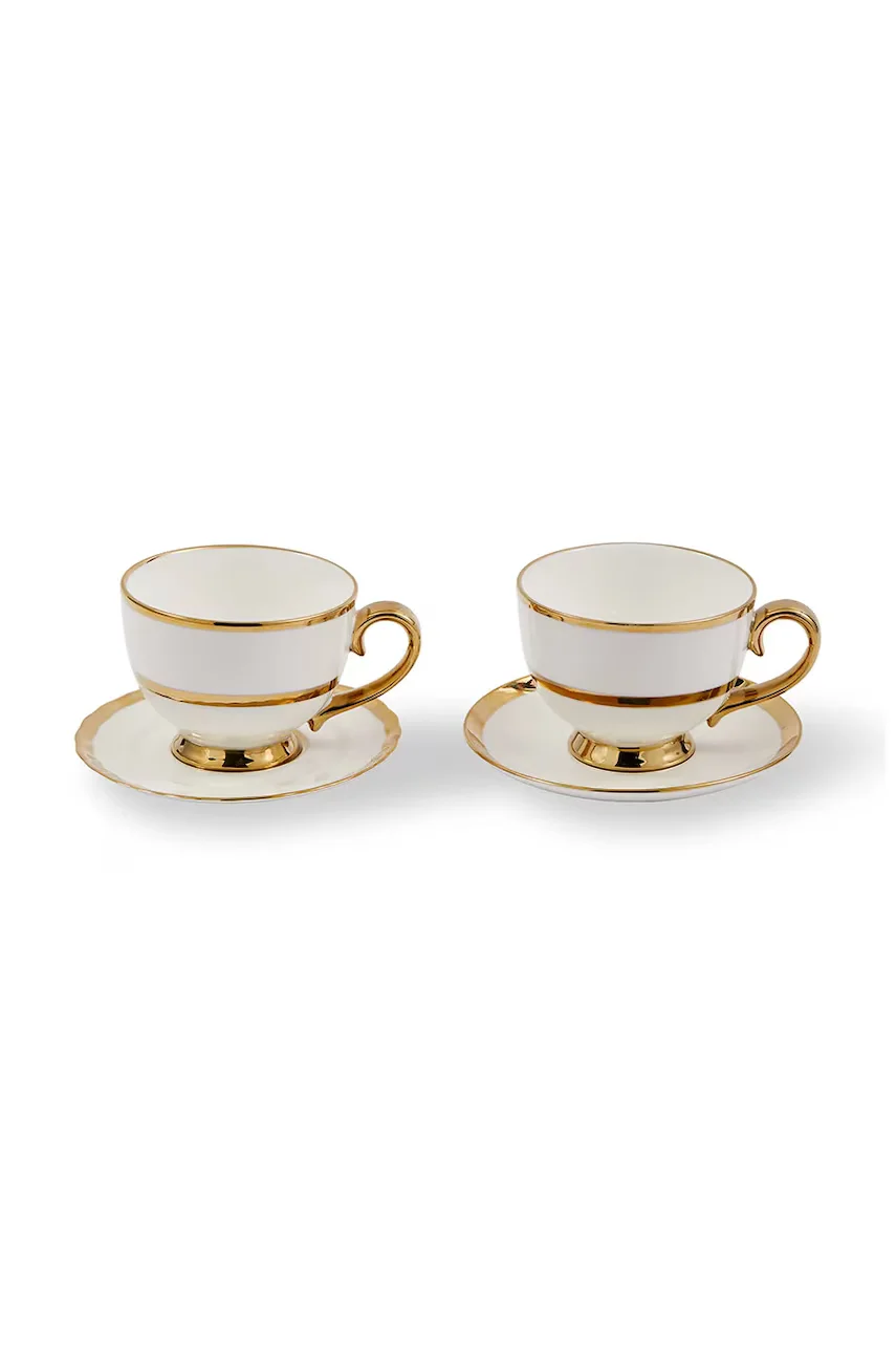 Pols Potten Комплект чаши с чинийки за двама Golden Finds 500 ml