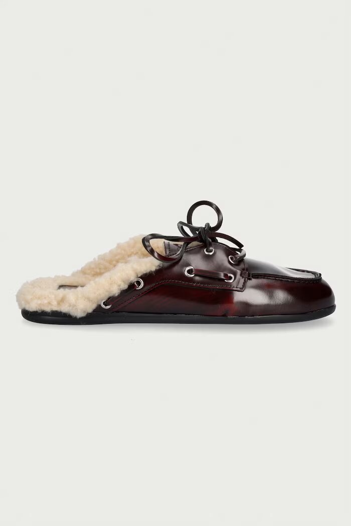 posa пантофи дамски от кожа Boat Loafer Mule бордо PW104.501