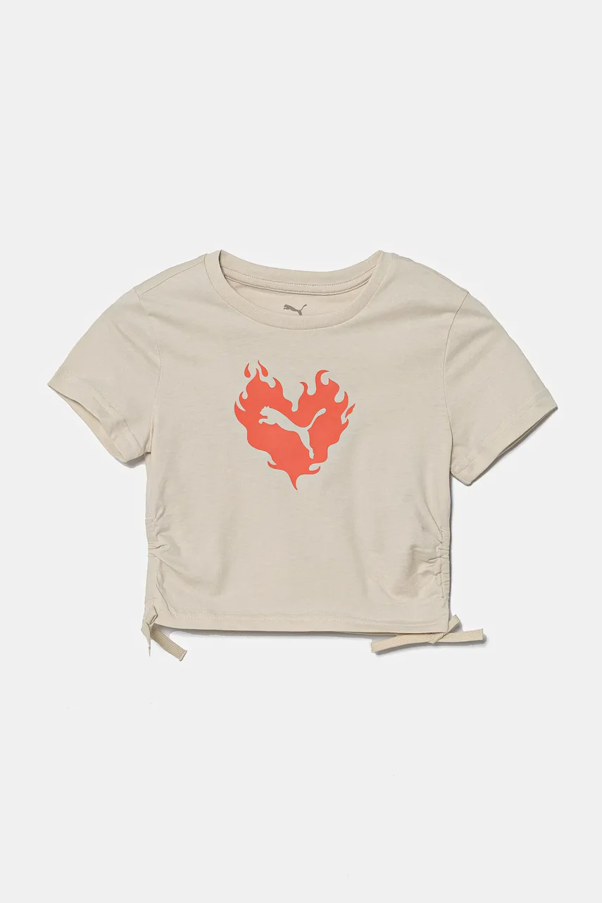 Puma Детска памучна тениска FLAMING LOVE Knotted Tee