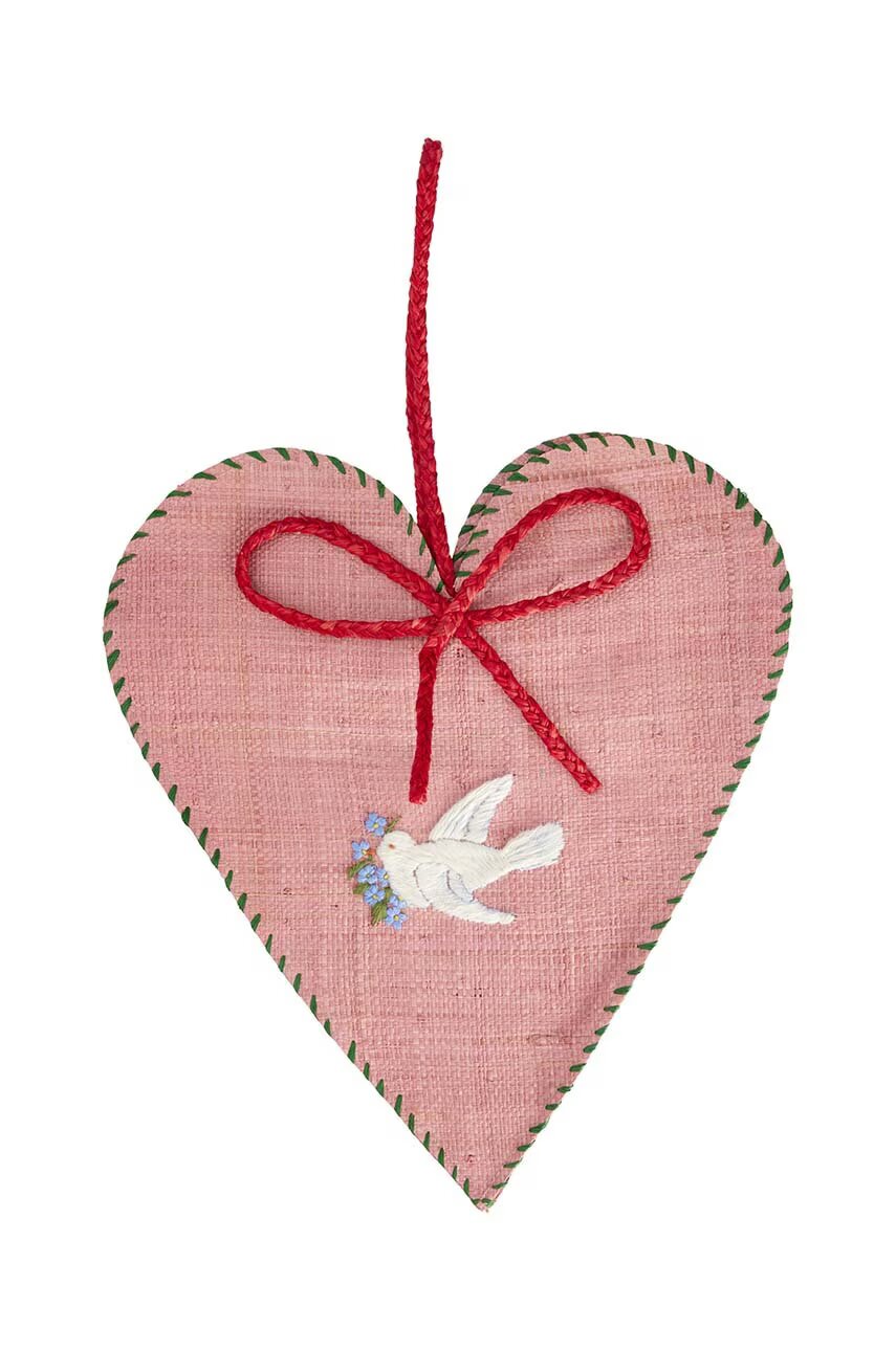 Rice Коледна украса Large Heart Raffia Christmas