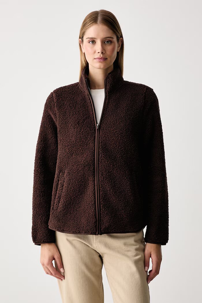 Skechers поларен суичър дамски SKECH-SHERPA JACKET кафяв JA218