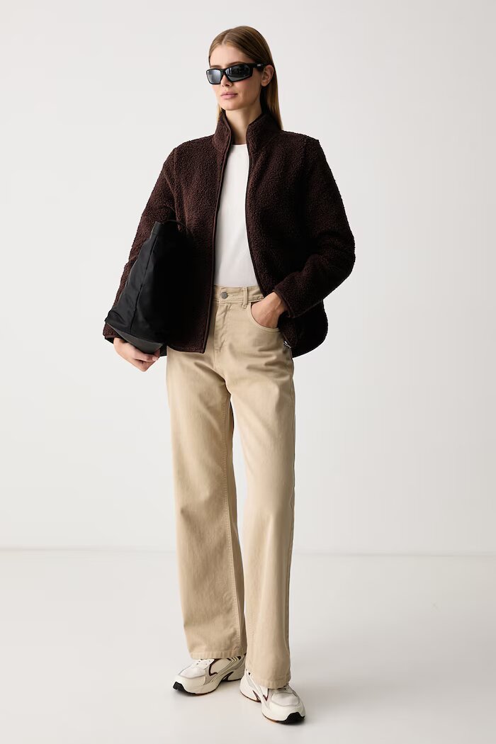 Skechers поларен суичър дамски SKECH-SHERPA JACKET кафяв JA218