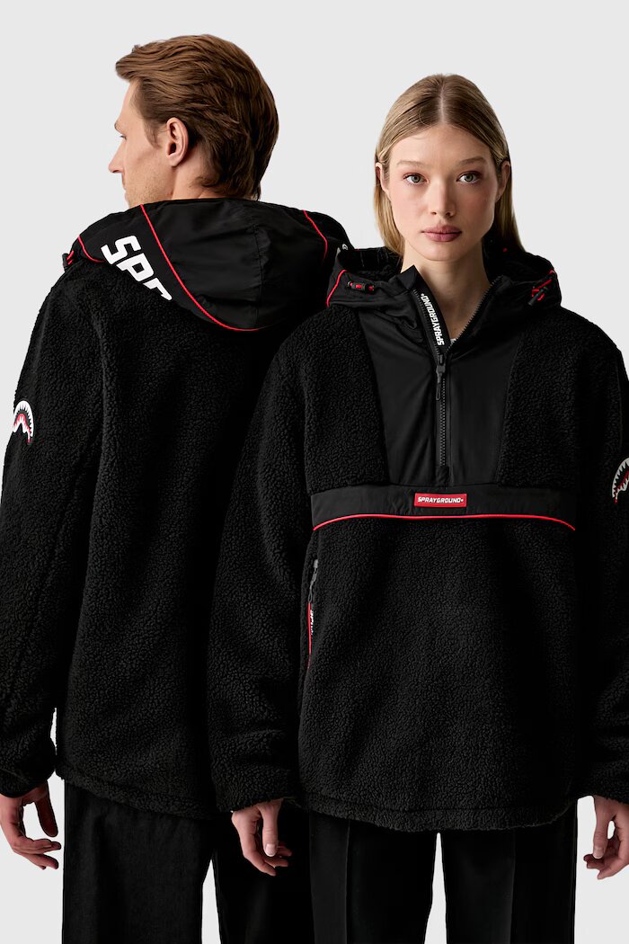Sprayground анорак от полар черен SP137D