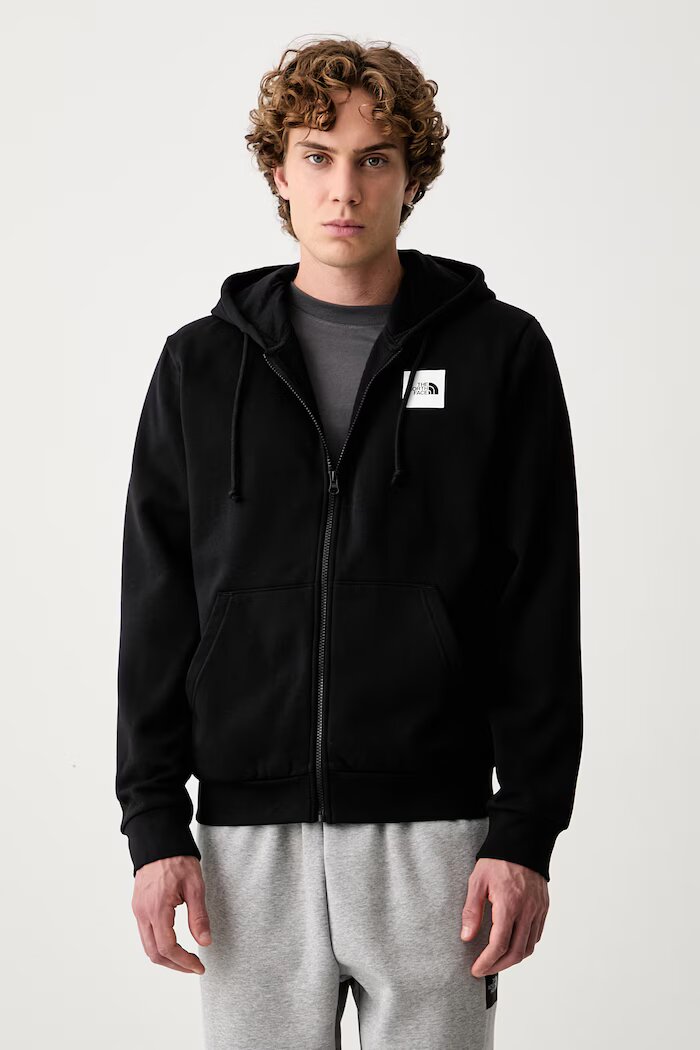 The North Face суичър с цип и качулка мъжки с памук Box Regular черен NF0A8JAZJK31
