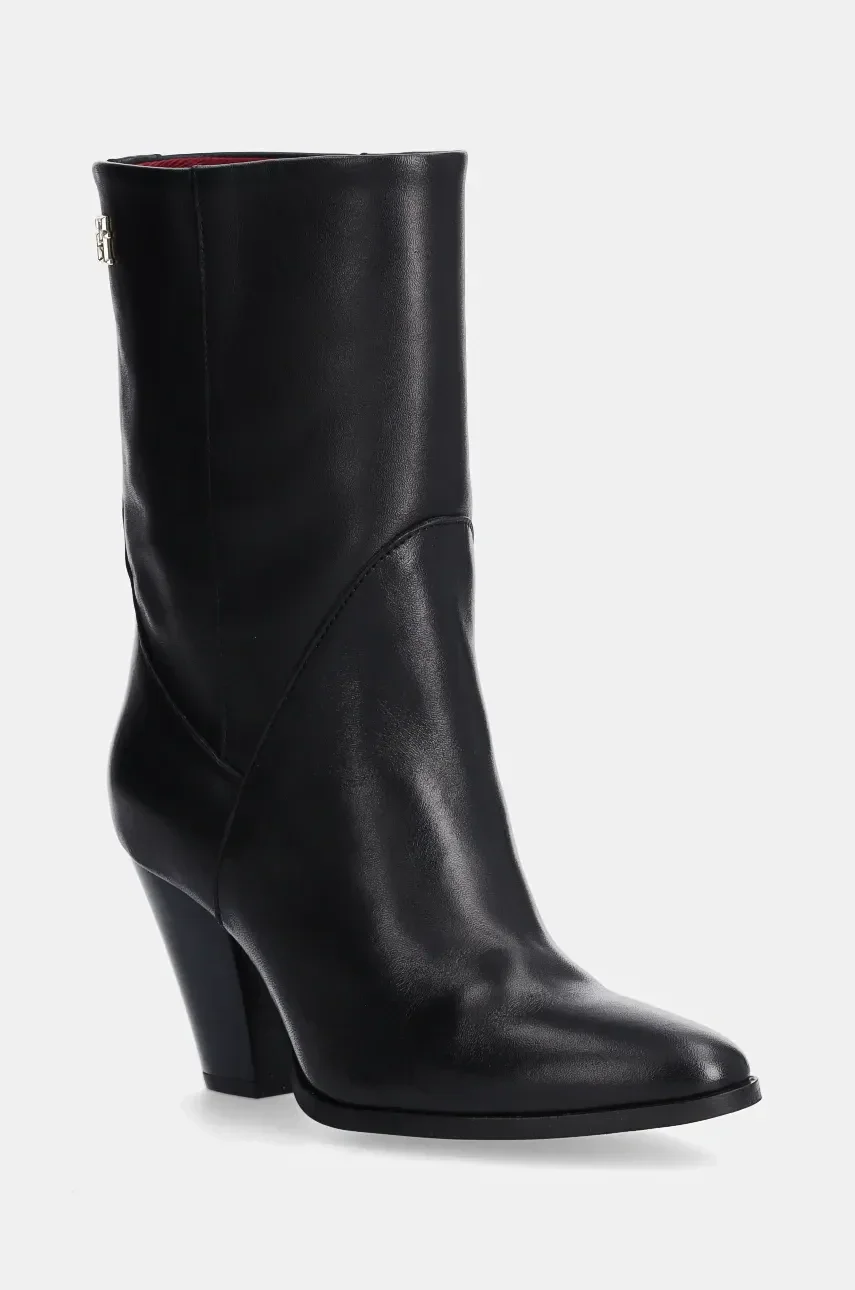 Tommy Hilfiger Кожени боти MID COWBOY HEEL LEATHER