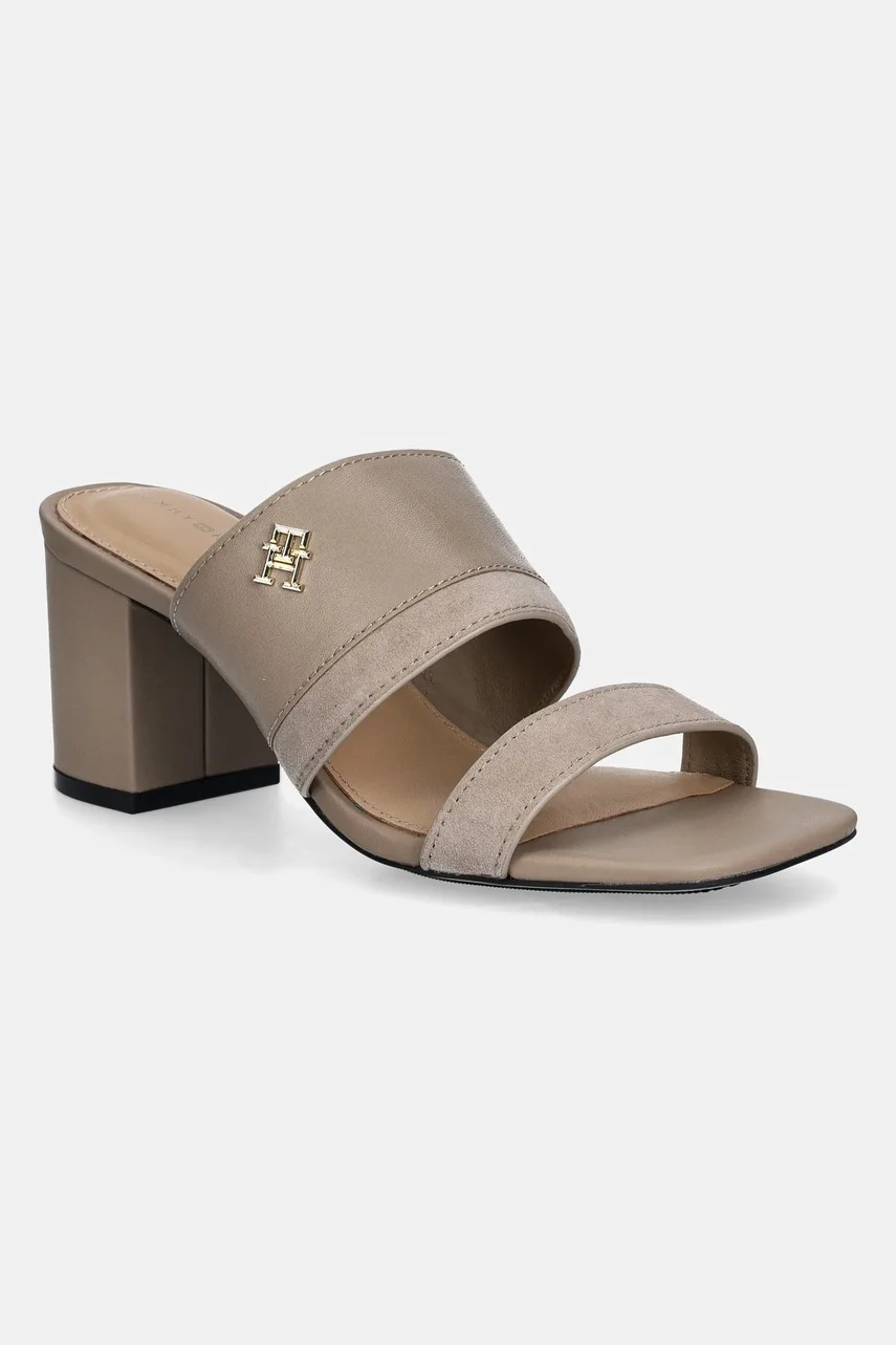 Tommy Hilfiger Кожени чехли LEATHER & SUEDE BLOCK HEEL MULE
