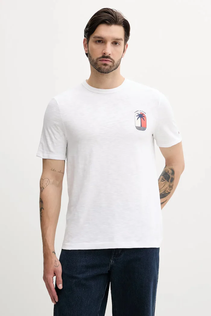 Tommy Hilfiger Памучна тениска в бяло с принт MW0MW39354