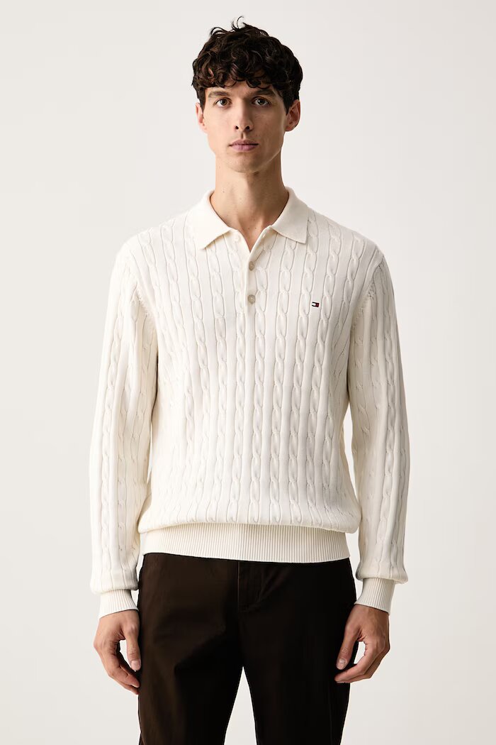 Tommy Hilfiger пуловер мъжки от памук бежов MW0MW41955