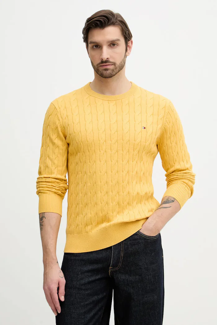 Tommy Hilfiger пуловер мъжки от памук жълт MW0MW33132