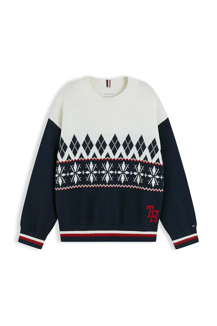 Tommy Hilfiger пуловер за деца от памук тъмносин KB0KB10700