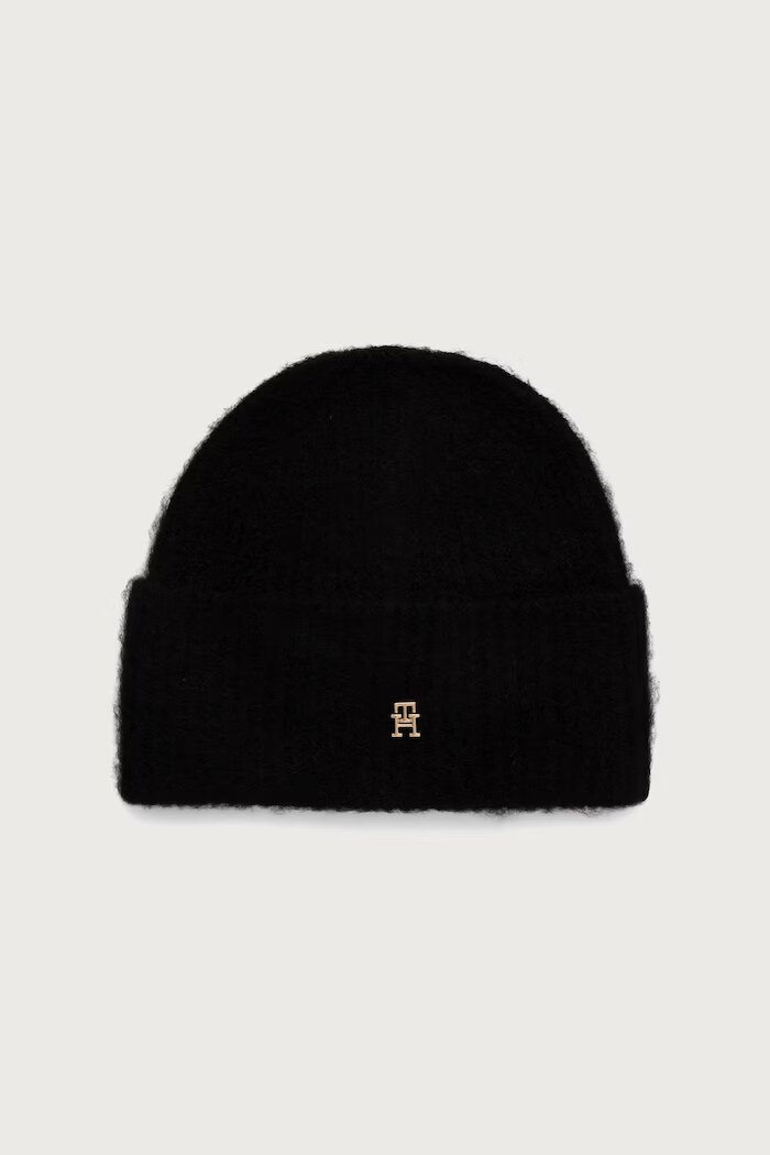 Tommy Hilfiger шапка beanie дамска от вълнена материя черна AW0AW19104