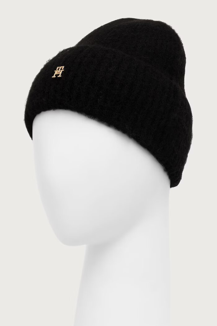 Tommy Hilfiger шапка beanie дамска от вълнена материя черна AW0AW19104