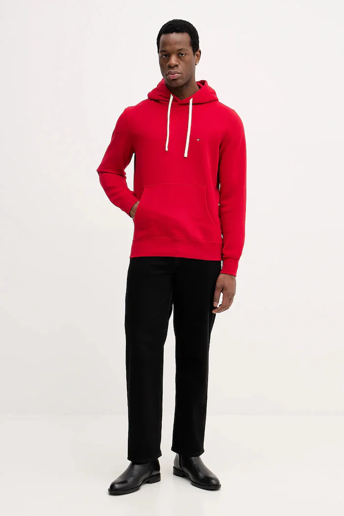 Tommy Hilfiger Суичър мъжки в бордо с качулка с изчистен дизайн MW0MW39997