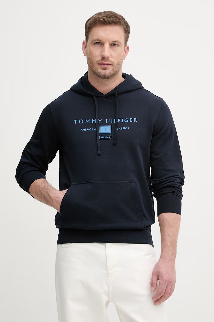 Tommy Hilfiger суичър с качулка мъжки от памук тъмносин MW0MW42464