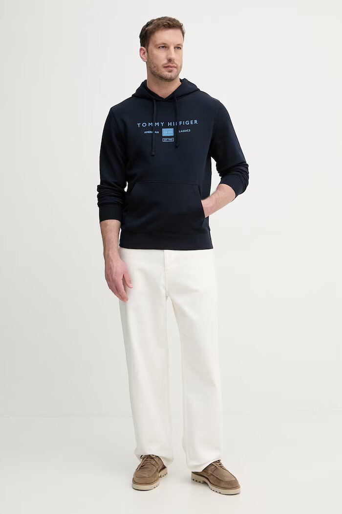 Tommy Hilfiger суичър с качулка мъжки от памук тъмносин MW0MW42464