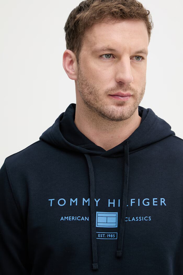 Tommy Hilfiger суичър с качулка мъжки от памук тъмносин MW0MW42464