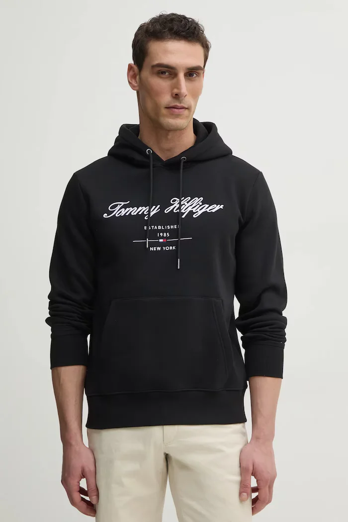 Tommy Hilfiger Суичър в черно с качулка с апликация MW0MW33631