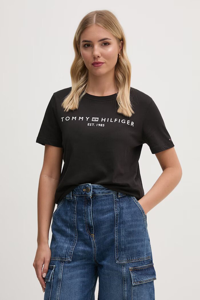 Tommy Hilfiger тениска дамска от памук черна WW0WW40276