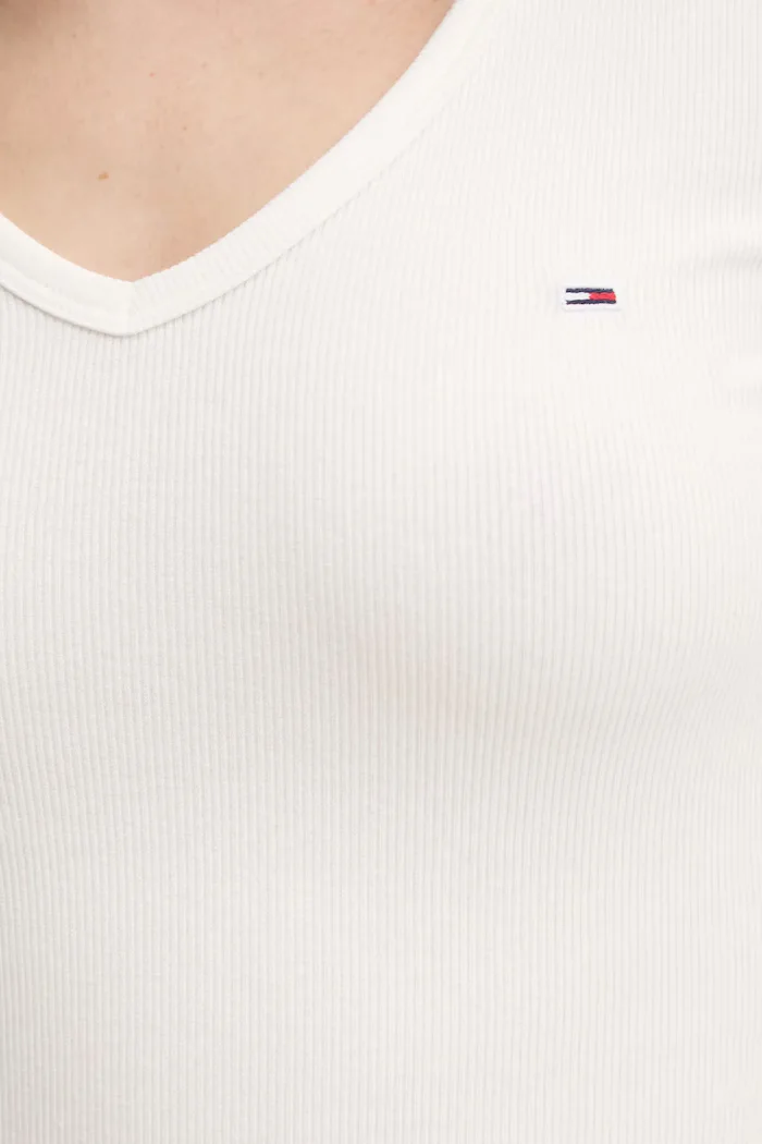 Tommy Jeans блуза с дълги ръкави дамска с памук бежова DW0DW17990