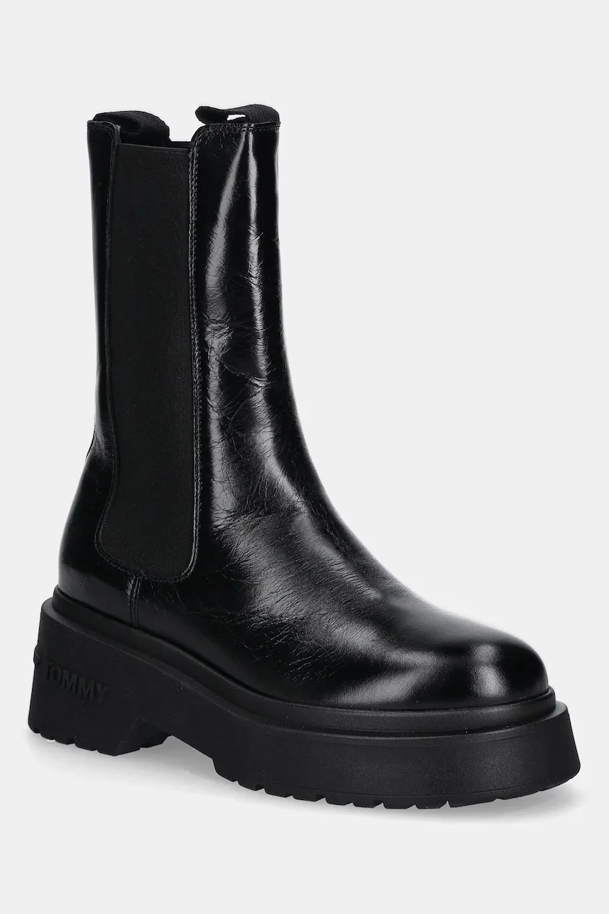 Tommy Jeans Кожени боти CHUNKY SHINY LEATHER CHELSEA