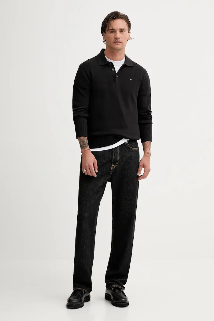Tommy Jeans пуловер мъжки от памук черен DM0DM20304